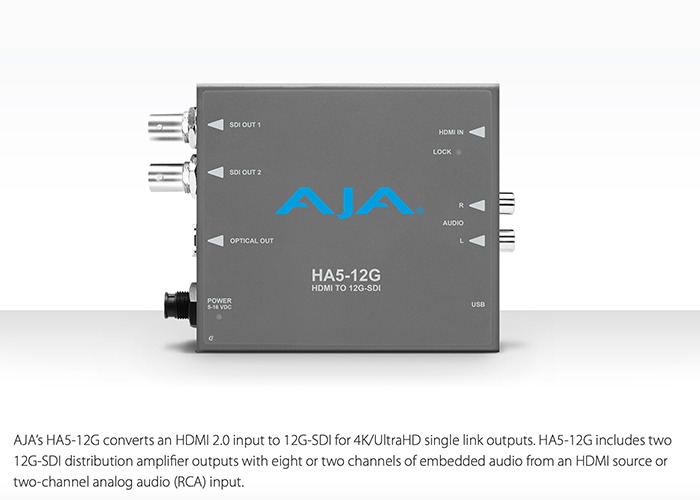 AJA Video ha iniziato la distribuzione di HA5-12G , mini converter HDMI to SDI 12G