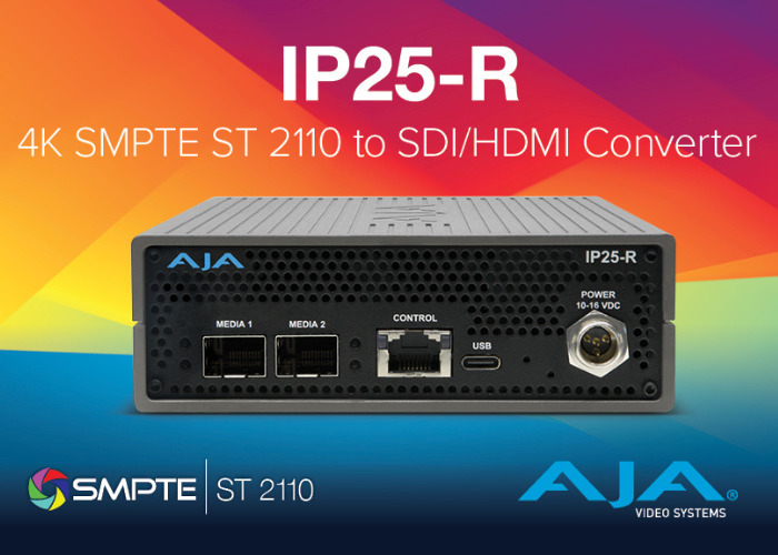 AJA presenta il mini-convertitore IP25-R 4K SMPTE 2110 a 12G-SDI/HDMI